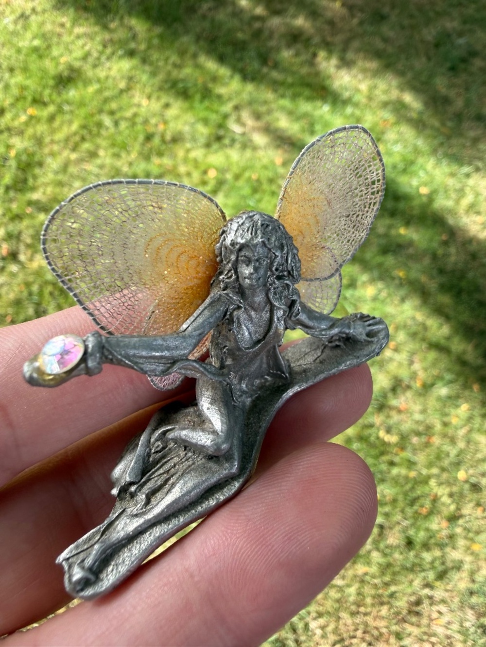 Vintage 92’ Gallo-Ridolfi Pewter Fairy Figurine W/Gem & Intricate String Wings.